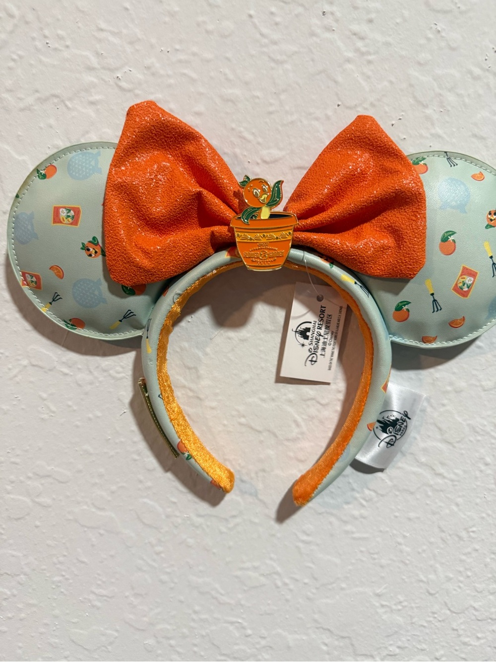 Disney Orange Bird Minnie Ear Headband with Sparkle Orange Bow